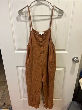 bohme Rust Brown Cotton Gauze Wide-Leg Jumpsuit with Pockets